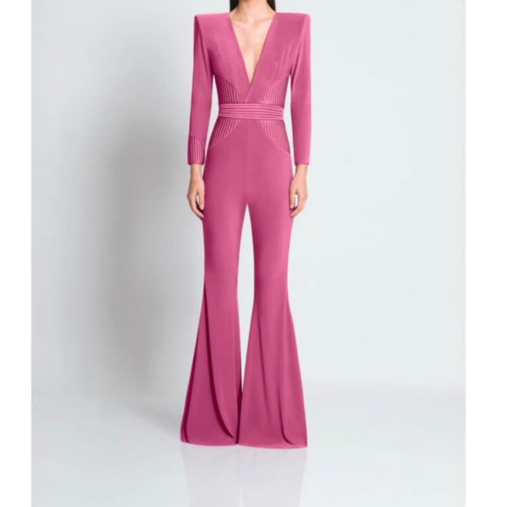 Zhivago Pink Jumpsuit with Structured Shoulders and Flared Legs